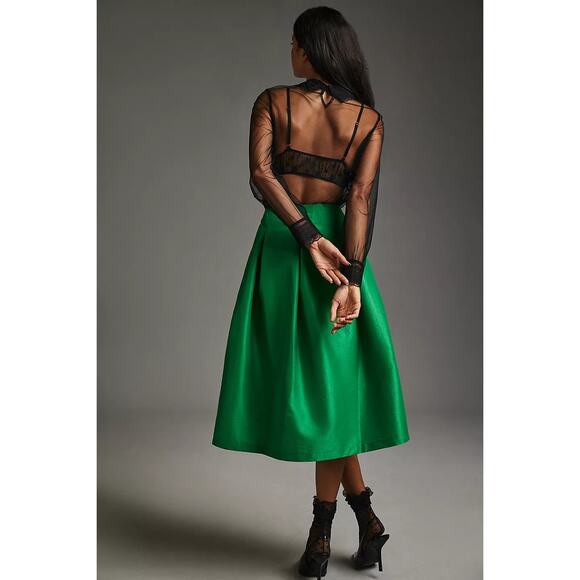 New Anthropologie Maeve Asymmetrical Sateen Mini Skirt $148 SIZE 2 Green - Picture 5 of 5
